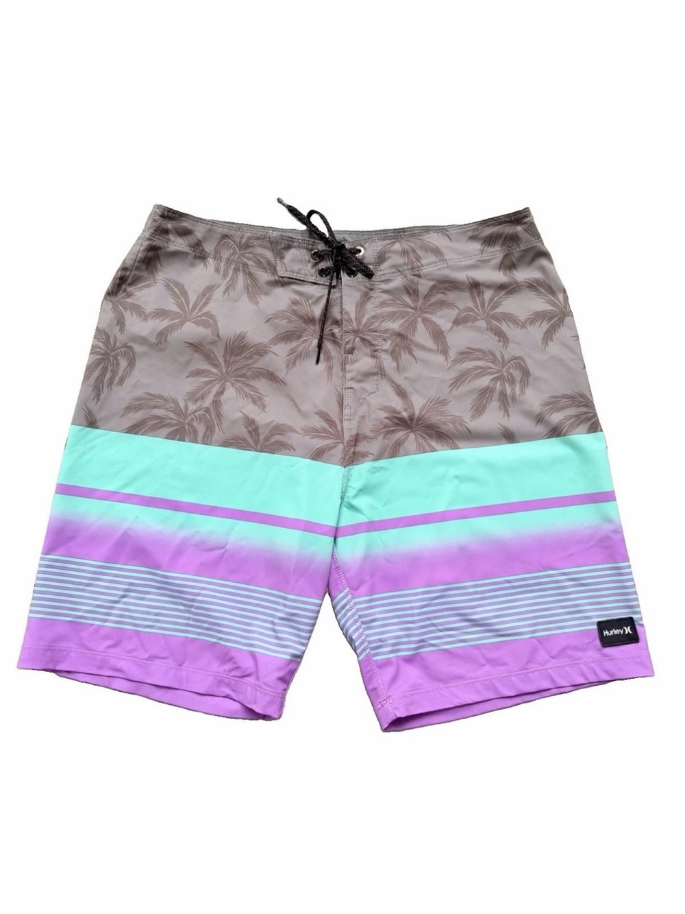 Hurley Phantom Hybrid Boardshorts Sz 32 Grey Purple Blue Stripe Weekender Palm